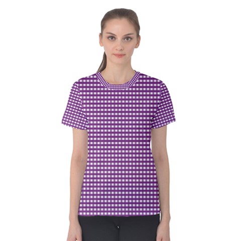 Gingham Plaid Fabric Pattern Purple Women s Cotton Tee by HermanTelo