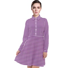 Gingham Plaid Fabric Pattern Purple Long Sleeve Chiffon Shirt Dress