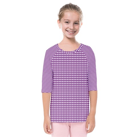 Gingham Plaid Fabric Pattern Purple Kids  Quarter Sleeve Raglan Tee by HermanTelo