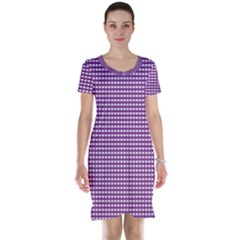 Gingham Plaid Fabric Pattern Purple Short Sleeve Nightdress by HermanTelo