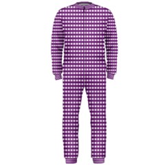 Gingham Plaid Fabric Pattern Purple Onepiece Jumpsuit (men) 