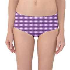 Gingham Plaid Fabric Pattern Purple Mid-waist Bikini Bottoms by HermanTelo