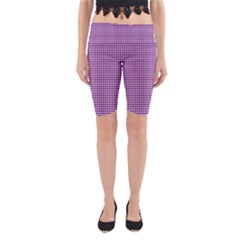 Gingham Plaid Fabric Pattern Purple Yoga Cropped Leggings by HermanTelo