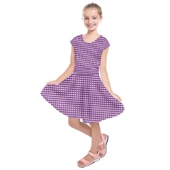 Gingham Plaid Fabric Pattern Purple Kids  Short Sleeve Dress