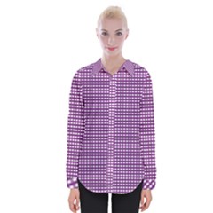 Gingham Plaid Fabric Pattern Purple Womens Long Sleeve Shirt