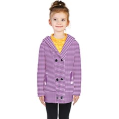 Gingham Plaid Fabric Pattern Purple Kids  Double Breasted Button Coat by HermanTelo