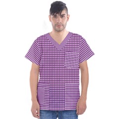 Gingham Plaid Fabric Pattern Purple Men s V-neck Scrub Top