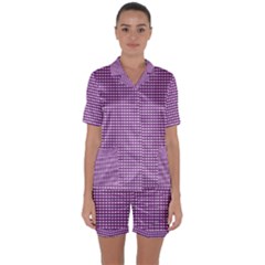 Gingham Plaid Fabric Pattern Purple Satin Short Sleeve Pyjamas Set by HermanTelo