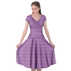 Gingham Plaid Fabric Pattern Purple Cap Sleeve Wrap Front Dress