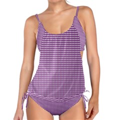 Gingham Plaid Fabric Pattern Purple Tankini Set