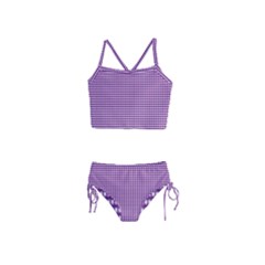 Gingham Plaid Fabric Pattern Purple Girls  Tankini Swimsuit by HermanTelo