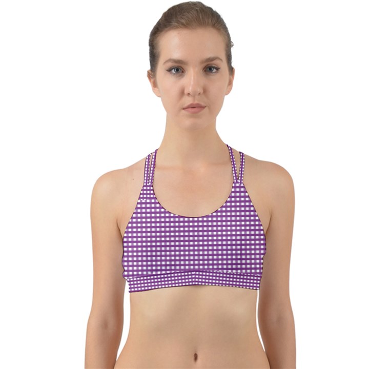 Gingham Plaid Fabric Pattern Purple Back Web Sports Bra