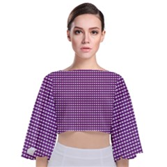 Gingham Plaid Fabric Pattern Purple Tie Back Butterfly Sleeve Chiffon Top by HermanTelo