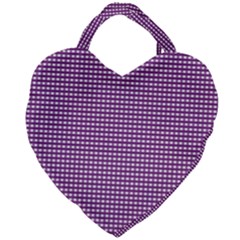 Gingham Plaid Fabric Pattern Purple Giant Heart Shaped Tote by HermanTelo