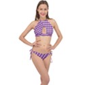 Gingham Plaid Fabric Pattern Purple Cross Front Halter Bikini Set View1