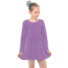 Gingham Plaid Fabric Pattern Purple Kids  Long Sleeve Dress by HermanTelo