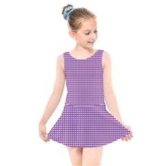 Gingham Plaid Fabric Pattern Purple Kids  Skater Dress Swimsuit by HermanTelo