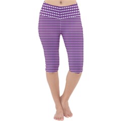 Gingham Plaid Fabric Pattern Purple Lightweight Velour Cropped Yoga Leggings by HermanTelo