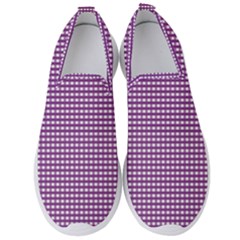 Gingham Plaid Fabric Pattern Purple Men s Slip On Sneakers by HermanTelo