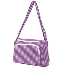 Gingham Plaid Fabric Pattern Purple Front Pocket Crossbody Bag