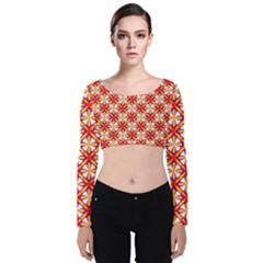 Hexagon Polygon Colorful Prismatic Velvet Long Sleeve Crop Top