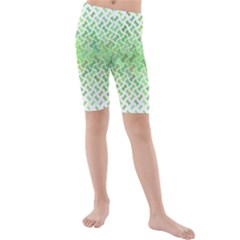 Green Pattern Curved Puzzle Kids  Mid Length Swim Shorts