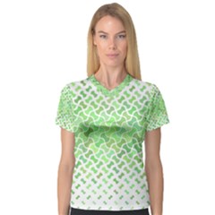 Green Pattern Curved Puzzle V-neck Sport Mesh Tee