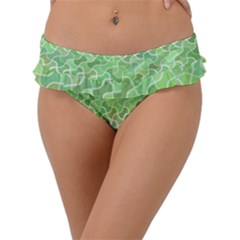 Green Pattern Curved Puzzle Frill Bikini Bottom