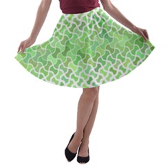 Green Pattern Curved Puzzle A-line Skater Skirt