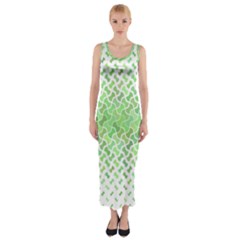 Green Pattern Curved Puzzle Fitted Maxi Dress