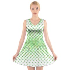 Green Pattern Curved Puzzle V-neck Sleeveless Dress