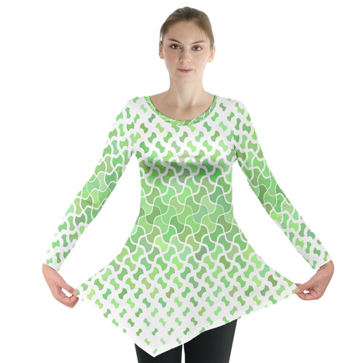 Green Pattern Curved Puzzle Long Sleeve Tunic 