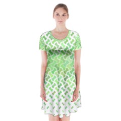 Green Pattern Curved Puzzle Short Sleeve V-neck Flare Dress