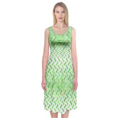 Green Pattern Curved Puzzle Midi Sleeveless Dress