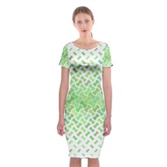 Green Pattern Curved Puzzle Classic Short Sleeve Midi Dress