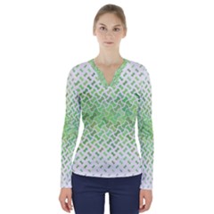 Green Pattern Curved Puzzle V-neck Long Sleeve Top by HermanTelo