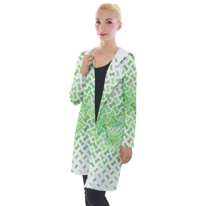 Green Pattern Curved Puzzle Hooded Pocket Cardigan