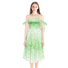 Green Pattern Curved Puzzle Shoulder Tie Bardot Midi Dress