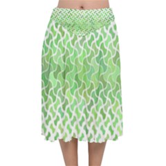 Green Pattern Curved Puzzle Velvet Flared Midi Skirt by HermanTelo