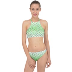 Green Pattern Curved Puzzle Racer Front Bikini Set