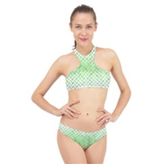 Green Pattern Curved Puzzle High Neck Bikini Set