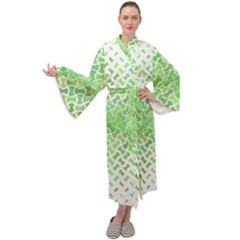 Green Pattern Curved Puzzle Maxi Tie Front Velour Kimono by HermanTelo