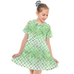 Green Pattern Curved Puzzle Kids  Short Sleeve Shirt Dress