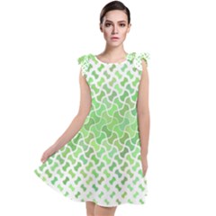 Green Pattern Curved Puzzle Tie Up Tunic Dress by HermanTelo