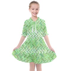 Green Pattern Curved Puzzle Kids  All Frills Chiffon Dress