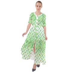 Green Pattern Curved Puzzle Waist Tie Boho Maxi Dress