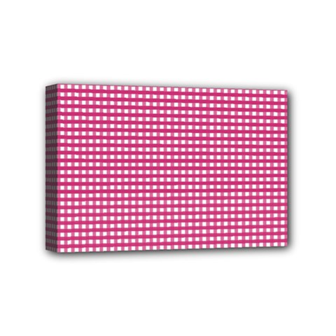 Gingham Plaid Fabric Pattern Pink Mini Canvas 6  X 4  (stretched) by HermanTelo