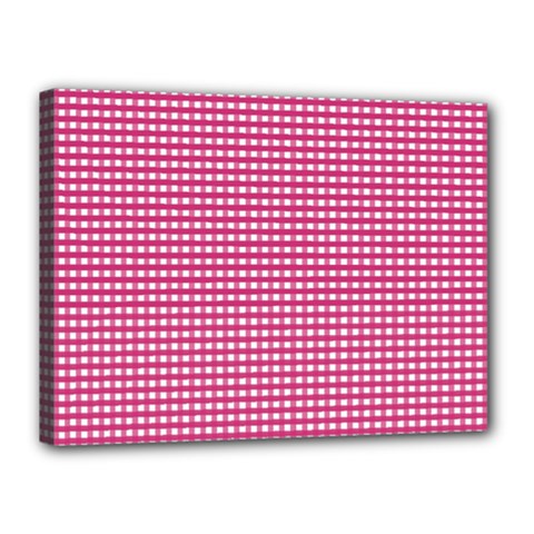 Gingham Plaid Fabric Pattern Pink Canvas 16  X 12  (stretched) by HermanTelo