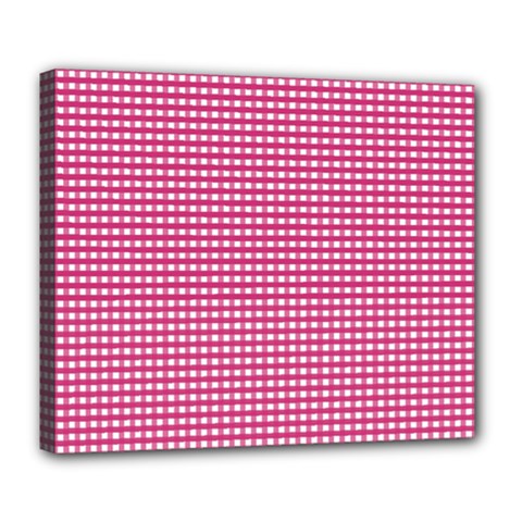 Gingham Plaid Fabric Pattern Pink Deluxe Canvas 24  X 20  (stretched) by HermanTelo