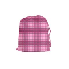 Gingham Plaid Fabric Pattern Pink Drawstring Pouch (medium) by HermanTelo